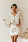 Beige Short sleeve Collar Tie Jess Top