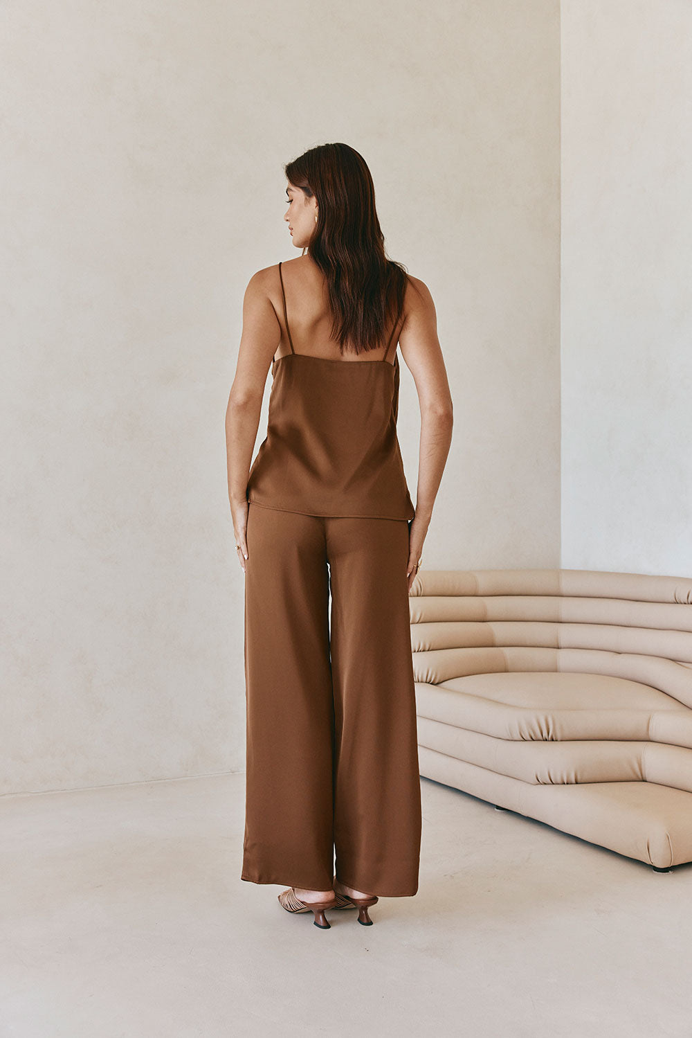 Chocolate Brown Strappy Plunge V Neck Zarah Top