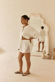 White Cotton Elastic High Waist Inara Shorts