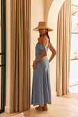 Blue Asymmetric Draped Mazi Kimora Dress