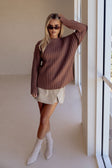 Chocolate Brown Ribbed Knit Jali Top