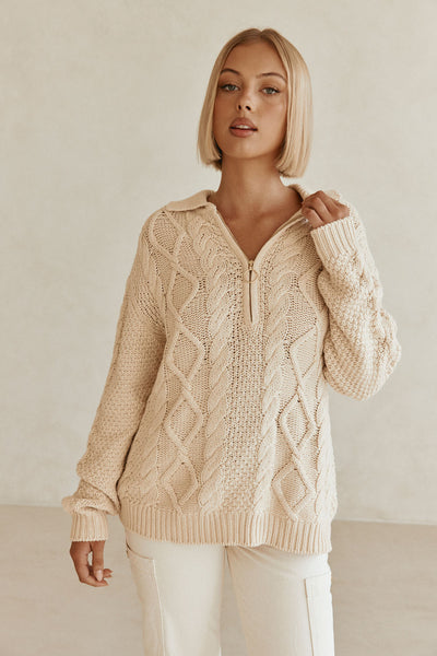 Cream Knit Long Sleeve Karla Top – SABO