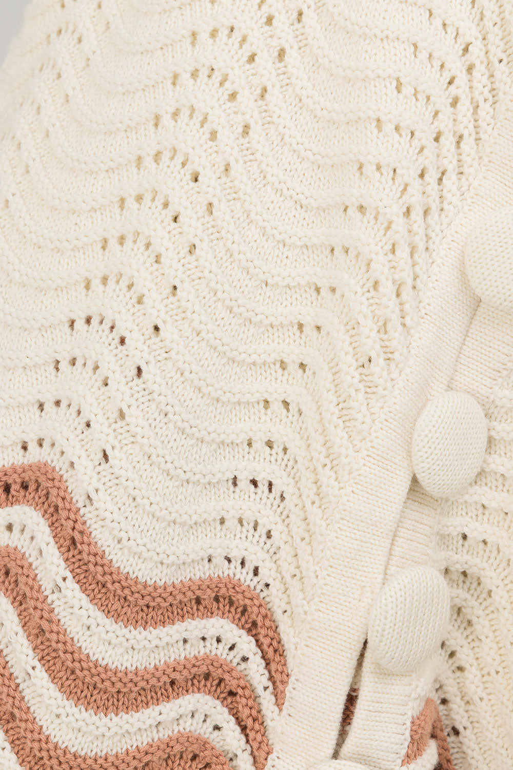 Cream Wavy Cotton Knit Button Up Janaya Top