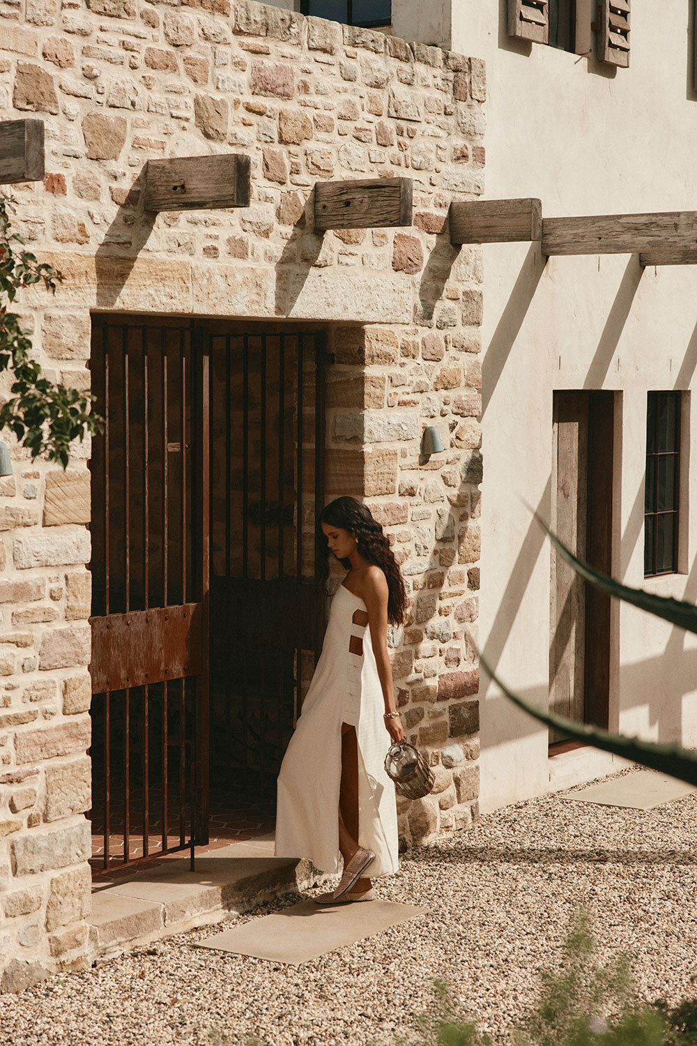 Beige Strapless Cut Out Side Split Maxi Belen Dress