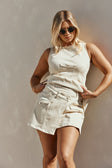 Cream Structured Twin Pocket Wrap Mini Breezy Skort