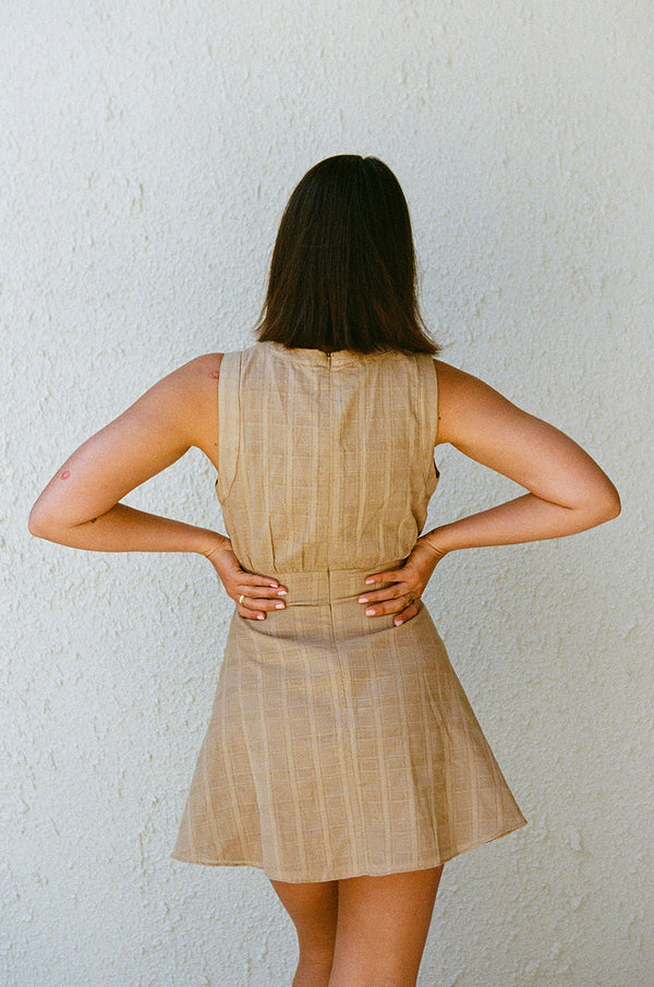 Brown Button Up Plunge V Neck Mini Shaelagh Dress