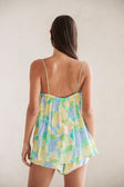 Yellow Blue Floral Adjustable Strappy Tie Jetta Top