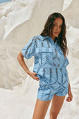 Blue Cotton Cutwork Button Up Alyce Shirt