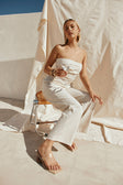 Beige Linen Blend Wide Leg Isa Trouser Pants