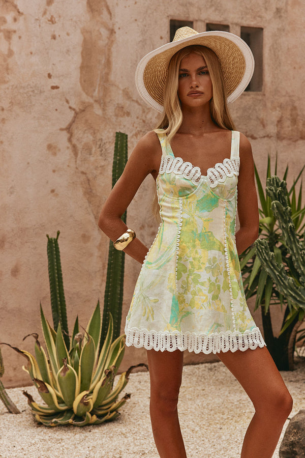 Green Fiore Festivio Print A Line Mini Stelle Dress