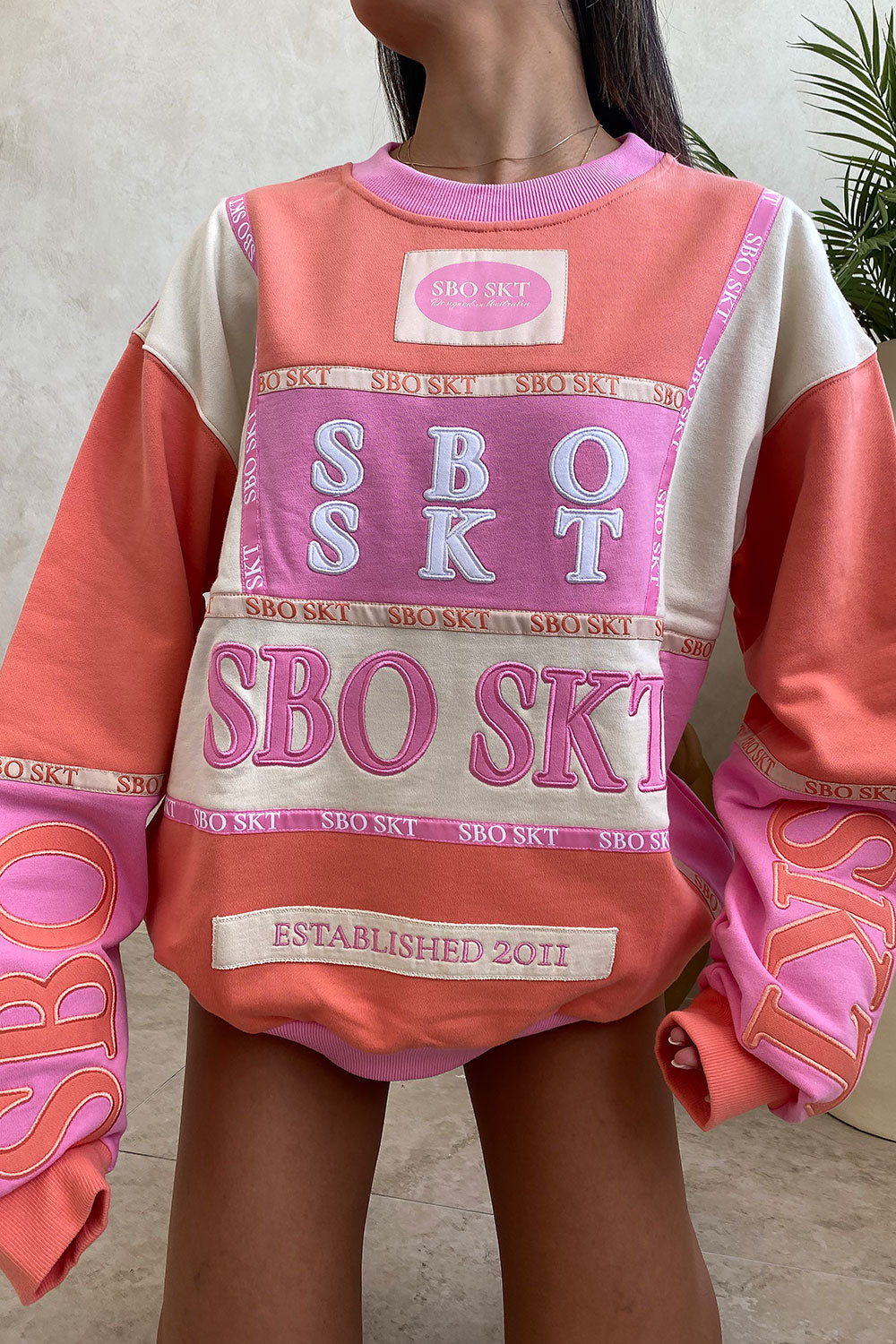 Porto Vintage Oversized Sweater - Terry Pink, Orange