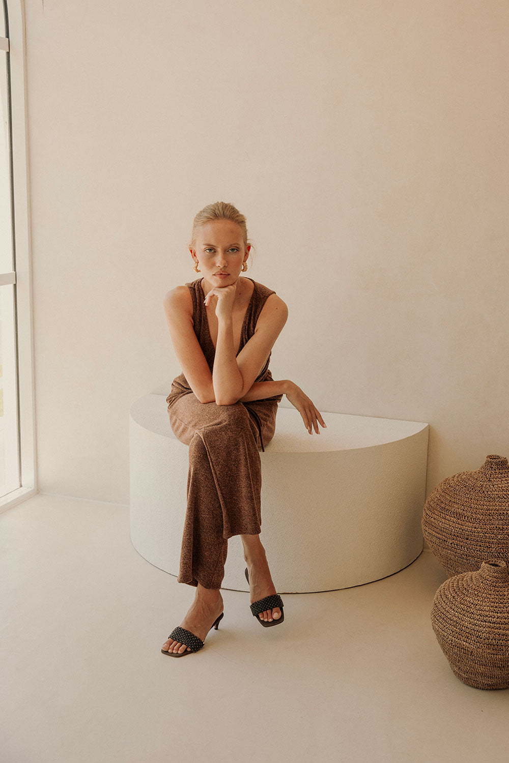 Brown High Waist Elastic Drawstring Sierra Pants