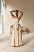 Beige Boxy Pleated Maxi Aviana Dress