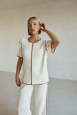 Off White Ribbed Boxy Short Sleeve Cinna Top