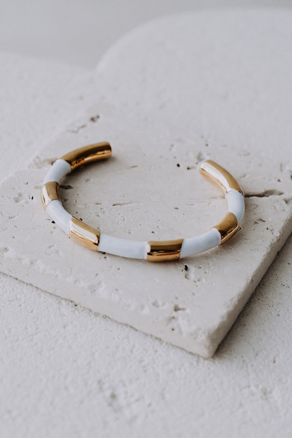 Gold Plated and White Stripe Evelyn Bangle