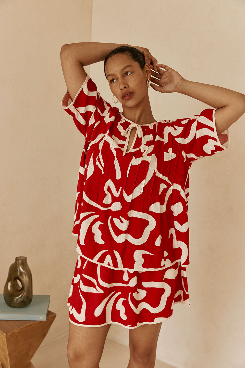 Red Fila Rouge Floral Print Button Up Rayne Top