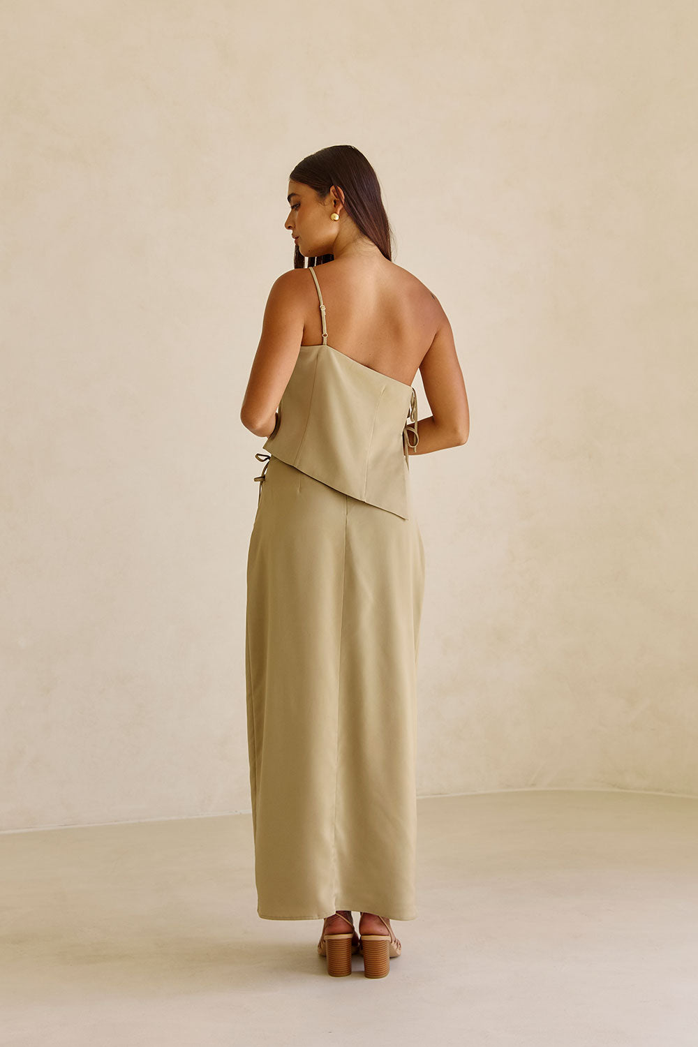 Green Drawstring Split Maxi Bria Skirt