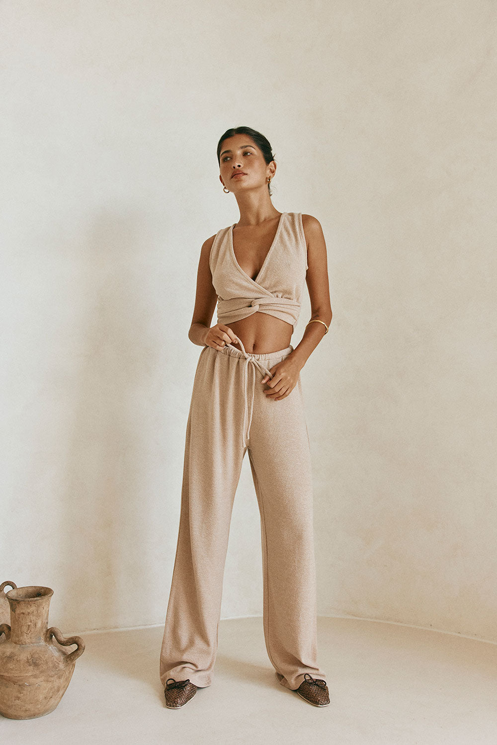 Tan High Waist Elastic Drawstring Sierra Pants