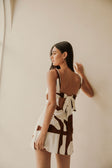 Ellis Thick Strap Cutout Tie Mini Dress - Brown, White Sunroom Chocolate Print