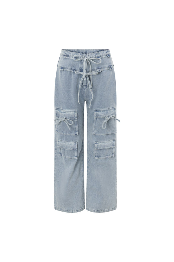 Blue Denim Tie Pocket Cargo Jaicee Pants
