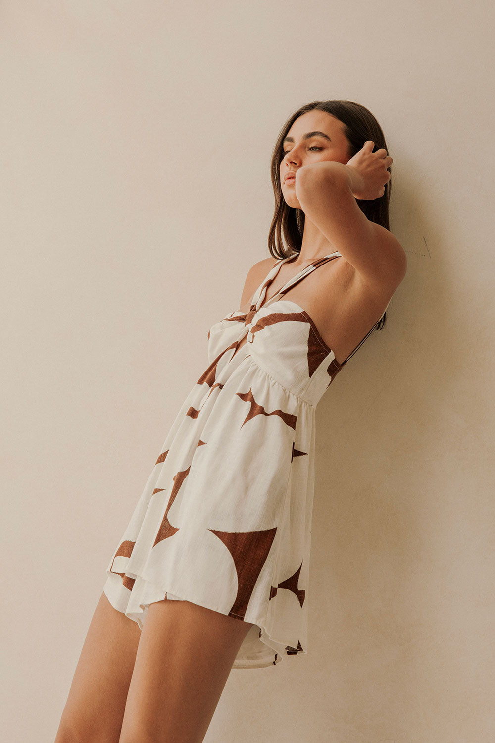 Jada Cutout Halterneck Playsuit - Brown, White Sunroom Chocolate Print, Objects