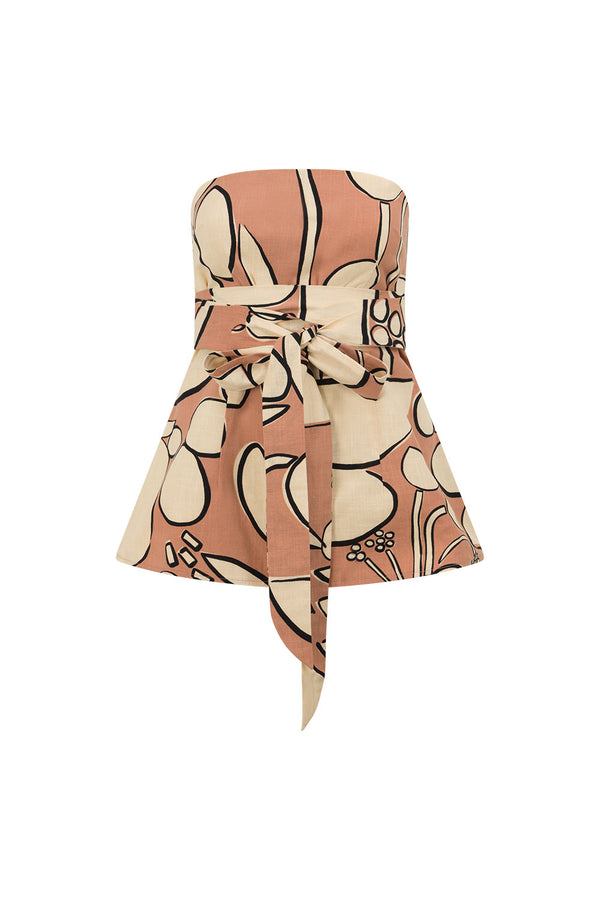 Orange Barossa Print Strapless Torquay Top