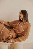 Brown V Neck Long Sleeve Pocket Mini Beau Dress