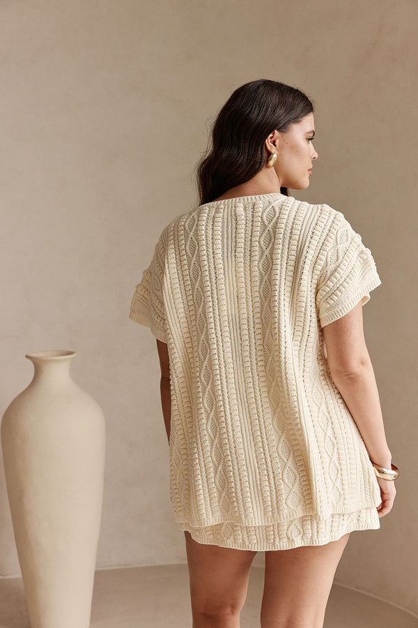 Cream Knit Romy T Shirt Top