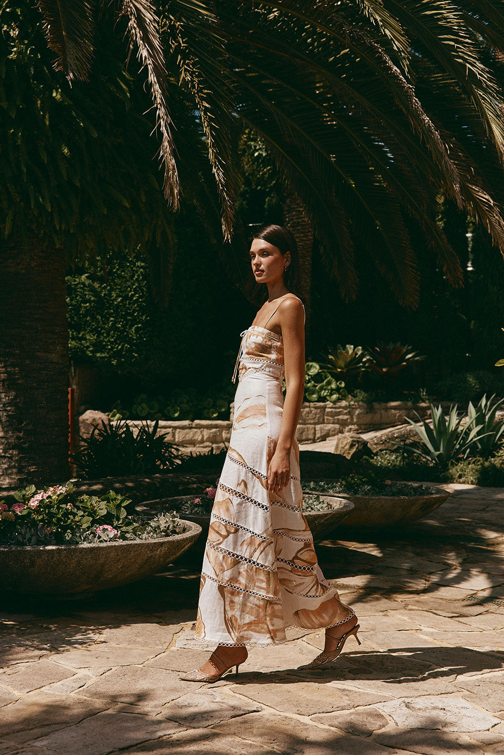 Brown La Spiaggia Print Lace Strappy Maxi Daje Dress