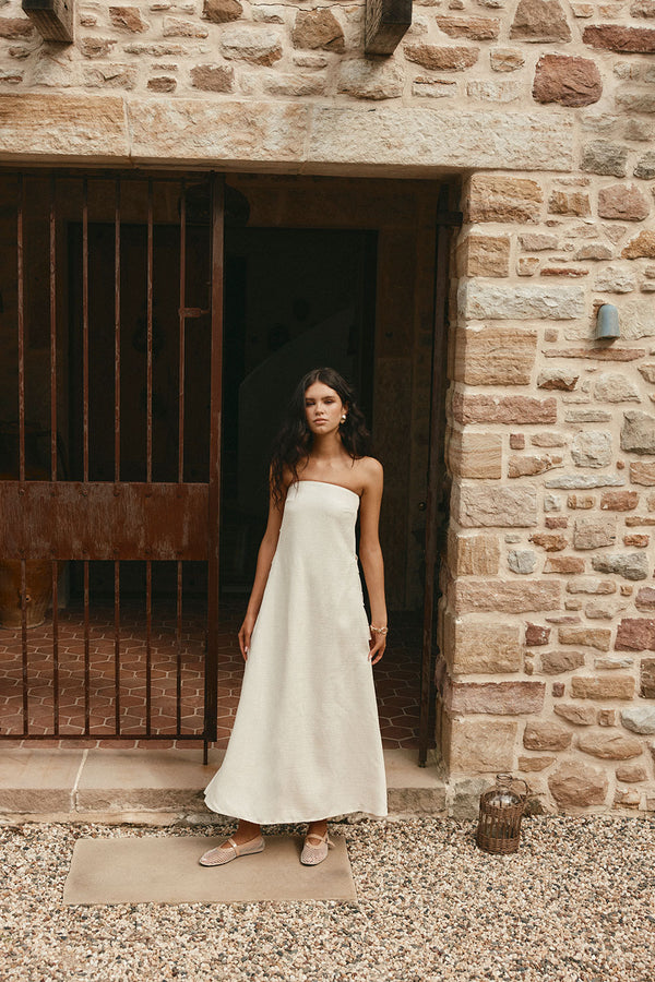 Beige Strapless Cut Out Side Split Maxi Belen Dress