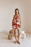 Red Sienna Sunset Print Split Flouncy Zuma Top