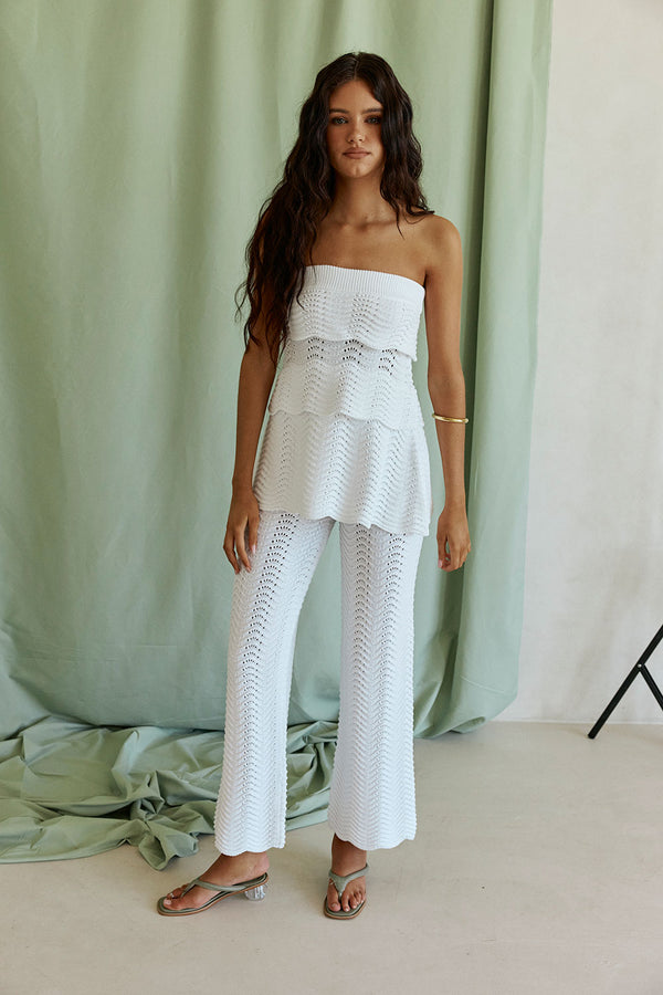 White Wave Knit High Waist Kama Pants