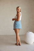 Blue Denim Tie Wrap Mini Luna Skirt