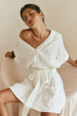 White Short Sleeve Button Mini Tarah Dress