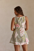 Fiori Green Floral Print Button Mini Amora Dress