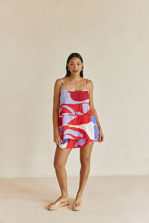 Valley Red Print Elastic Drawstring Vian Shorts