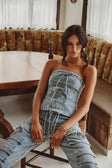 Blue Denim Strapless Tie Fiore Top