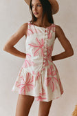 Pink Spring Floral Print Button Mini Alfresco Dress