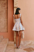 Nicolina Lace Flounce Mini Dress - Blue, White, Green Il Lido Print