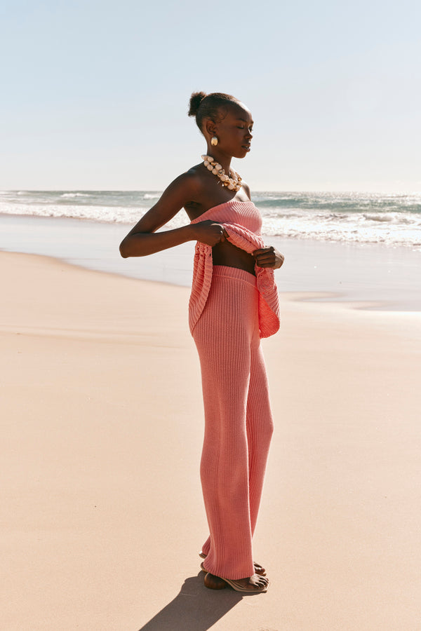 Rose Pink Knit High Waist Ellea Pants