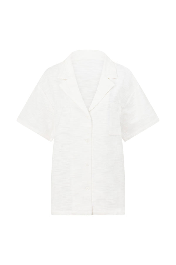 White Short sleeve Button Up Collar Cena Top
