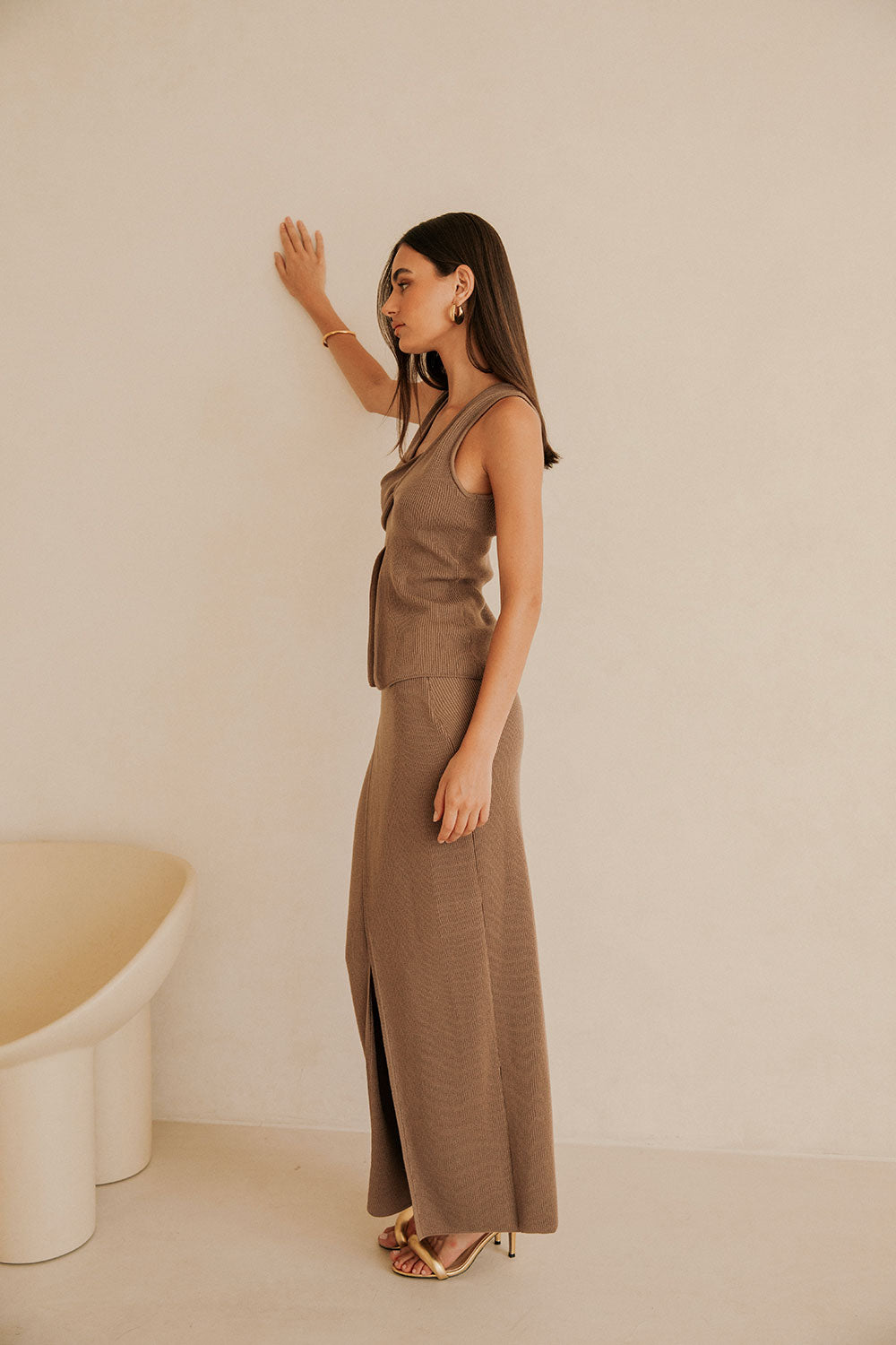 Bridget Split Knit Top - Chocolate Brown