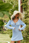 Nara Long Sleeve Mini Tie Knit Dress - Blue
