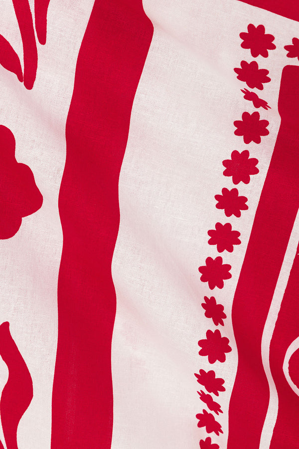 Red Voyage Print Drawstring Mini Kit Shirt Dress