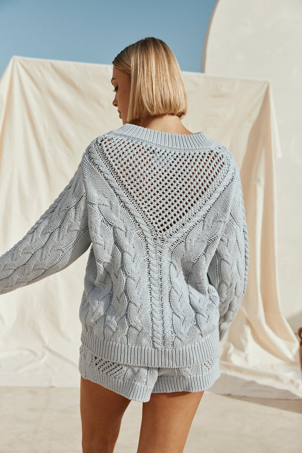 Baby Blue Knit Zip Diara Sweater