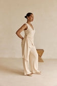Beige Ribbed V-Neck Wrap Liora Top