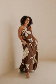 Lessi One Shoulder Tie Maxi Dress - Galene Brown Print