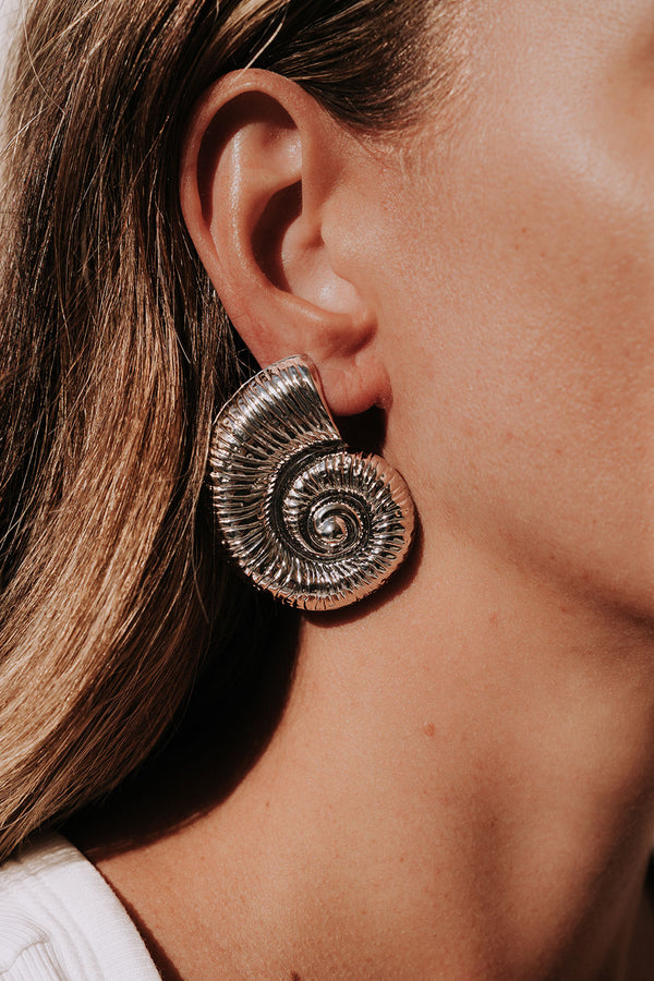 Silver Stainless Steel Sundial Shell Earrings