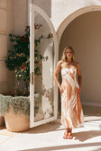 Peach Solanto Print Strappy Maxi Seme Dress