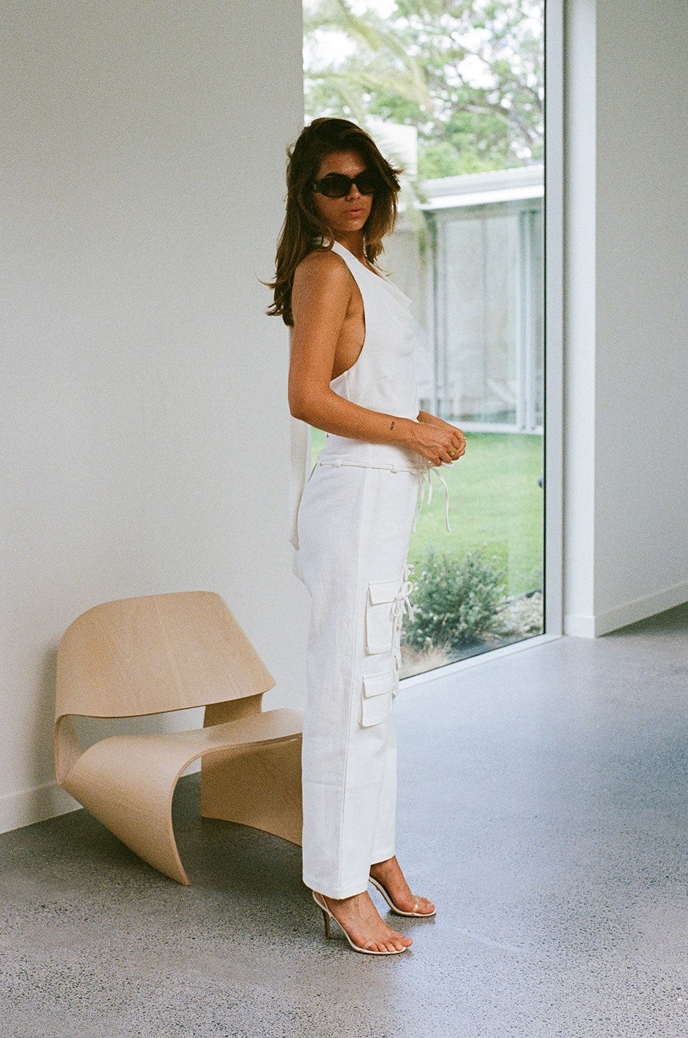 White High Waist Cargo Pocket Tie Jaicee Pants